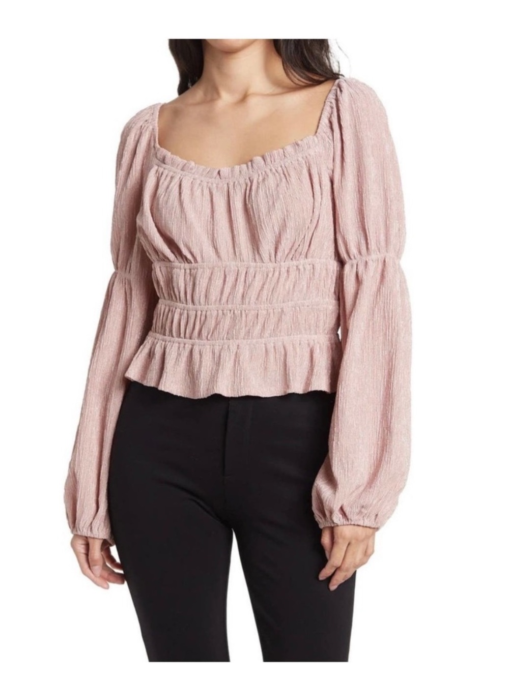 ASTR the Label Ziva Plissé Long Balloon Sleeve Pink Revolve Large
